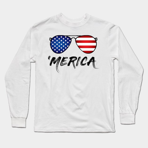 USA Patriotic Flag - Merica Sunglasses Long Sleeve T-Shirt by ZNOVANNA